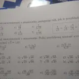 Zadanie 7: usuwanie niewymierności z mianownika. Przykład pokazuje, jak pozbyć się pierwiastka z mianownika, mnożąc licznik i mianownik przez ten sam pierwiastek.