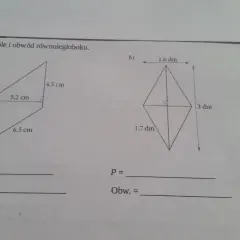 Zadanie z geometrii: jak obliczyć obwód równoległoboku. Dwa przykłady z podanymi bokami i wysokościami.