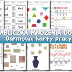 Zestaw kart pracy do nauki mnożenia do 50. Ćwiczenia z mnożenia, figur geometrycznych i obrazków.