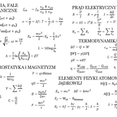 Wzory fizyczne: jak obliczyć prędkość (v=λf, v=mv²/2), wzory na energię, pole elektryczne, prąd, termodynamikę i fizykę atomową.