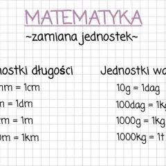 Matematyka: zamiana jednostek. Długości: 10 mm to najmniejsza jednostka miary, równa 1 cm. Wagi: 10 g = 1 dag.
