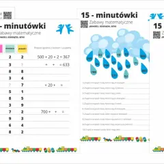 Zapis dziesiętny liczby trzycyfrowej na kartach pracy z zadaniami matematycznymi dla dzieci.