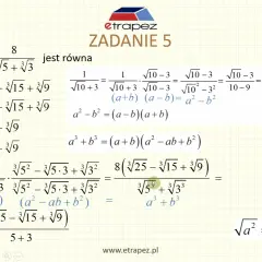 Rozwiązanie zadania 5, gdzie badamy liczby rzeczywiste. Obliczenia obejmują pierwiastki sześcienne i algebraiczne przekształcenia.