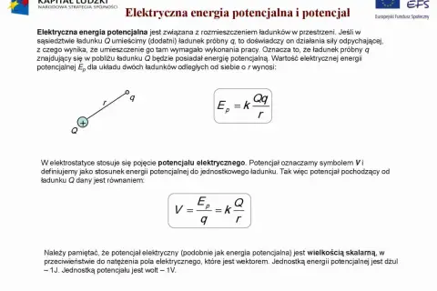 Układ dwóch ładunków Q i q, odległych o r, posiada energię potencjalną Ep. Wzór na Ep opisuje tę energię mechaniczną.