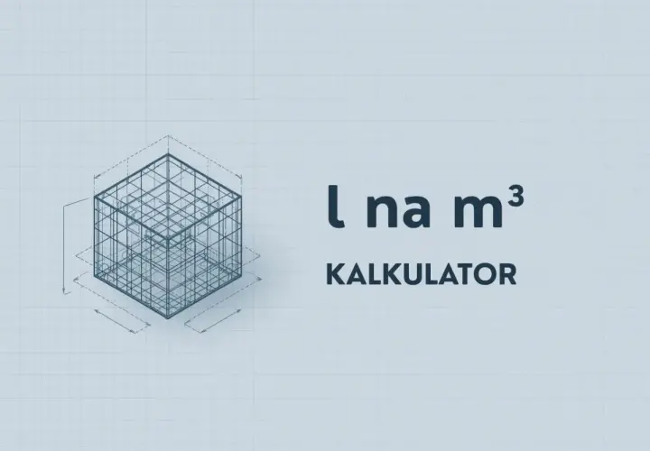 Siatka z zaznaczonymi wymiarami i napisem "l na m³ KALKULATOR" - narzędzie do przeliczania jednostek pojemności.