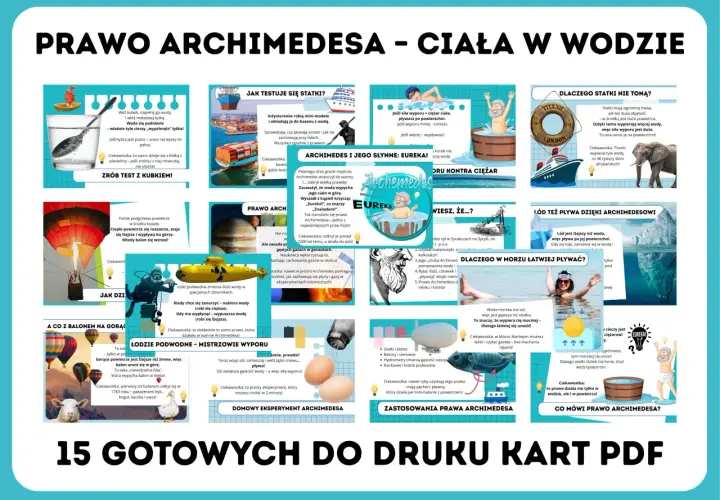Prawo Archimedesa wyjaśnia, dlaczego statki i balony unoszą się, a łodzie podwodne zanurzają. To siła wyporu!