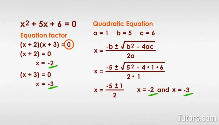 Rozwiązanie równania dwukwadratowego x²+5x+6=0 przez faktoryzację i wzór na pierwiastki.