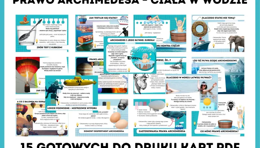Prawo Archimedesa wyjaśnia, dlaczego statki i balony unoszą się, a łodzie podwodne zanurzają. To siła wyporu!