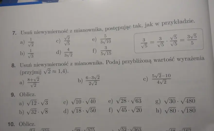 Usuwanie niewymierności z mianownika - Krok po kroku