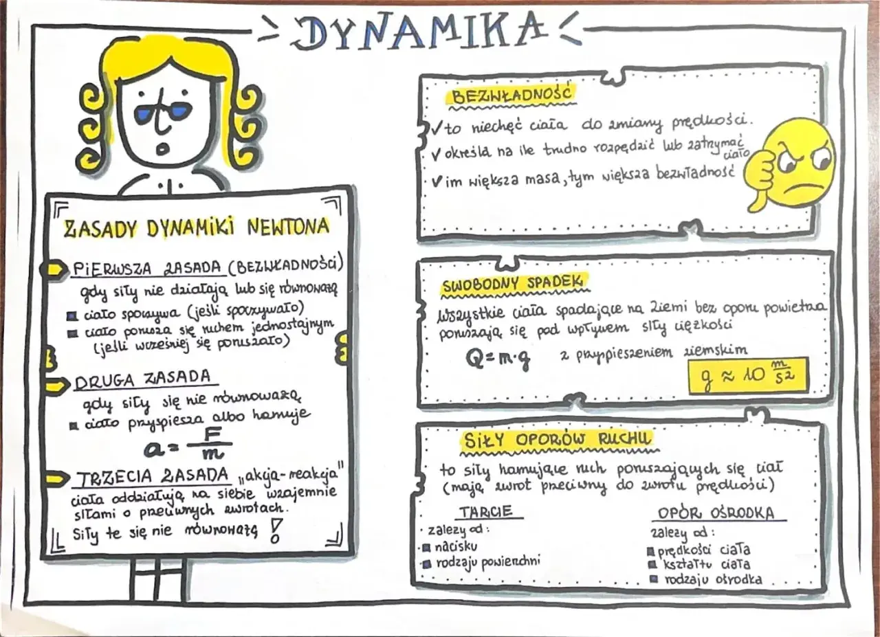 Fizyka dynamika klasa 7: zasady dynamiki Newtona, bezwładność, swobodny spadek, siły oporu ruchu.
