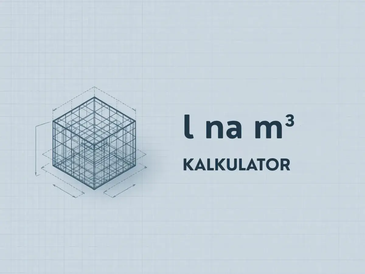 Siatka z zaznaczonymi wymiarami i napisem "l na m³ KALKULATOR" - narzędzie do przeliczania jednostek pojemności.