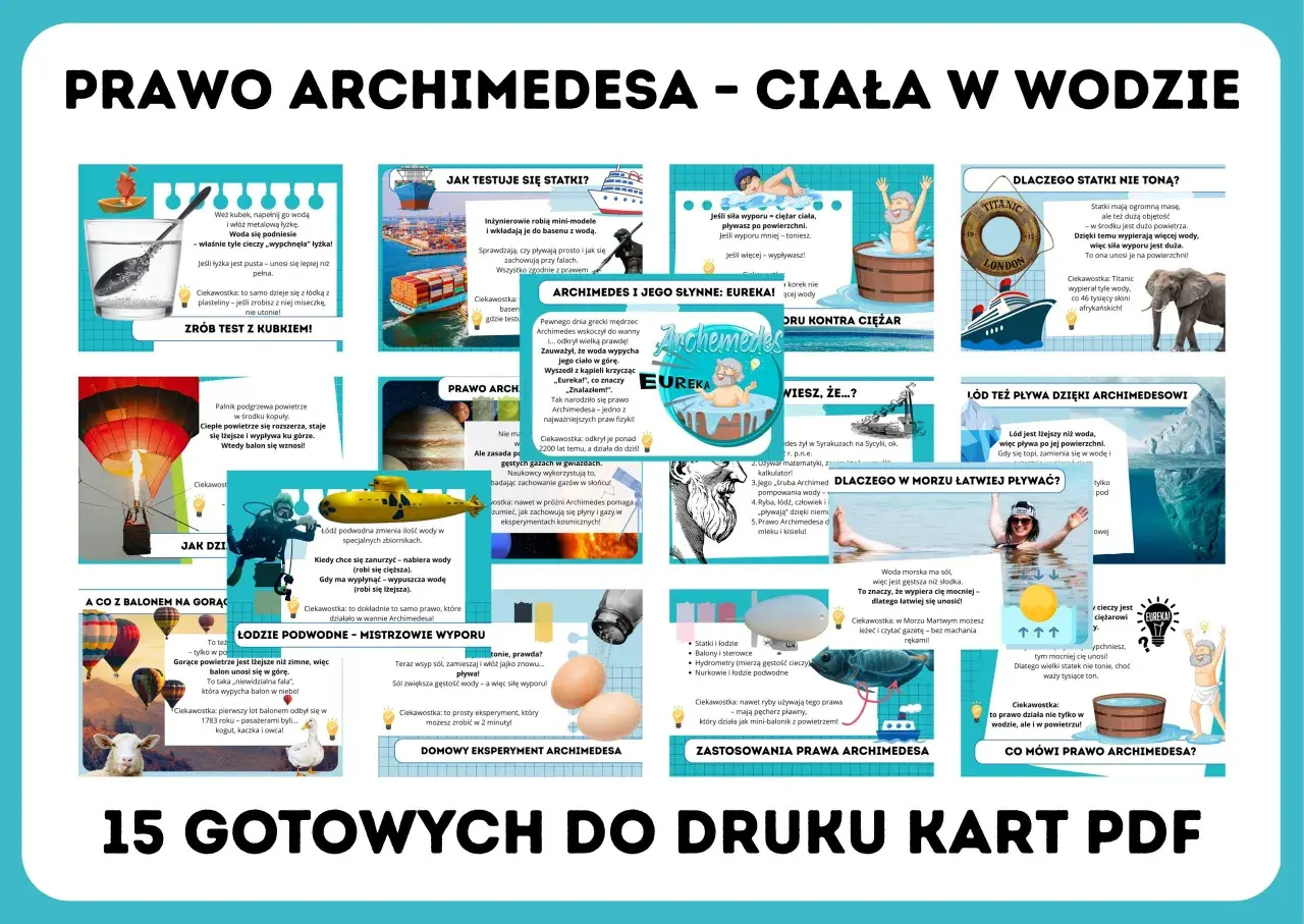 Prawo Archimedesa wyjaśnia, dlaczego statki i balony unoszą się, a łodzie podwodne zanurzają. To siła wyporu!
